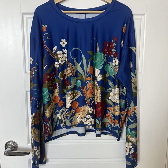 Johnny Was Active Teebee Step Hem Long Sleeve Tee Shirt W Flyaway Back Size XXL - Picture 1 of 5